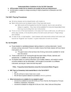 Instrumental Music FAQs 2021 including playing procedures